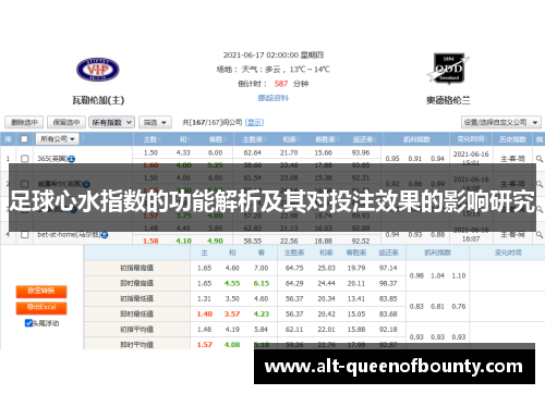 足球心水指数的功能解析及其对投注效果的影响研究 足球心水指数的功能解析及其对投注效果的影响研究